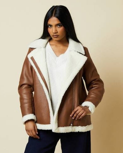 Women's Brown B3 Aviator Shearling Leather Jacket - Arcane Fox