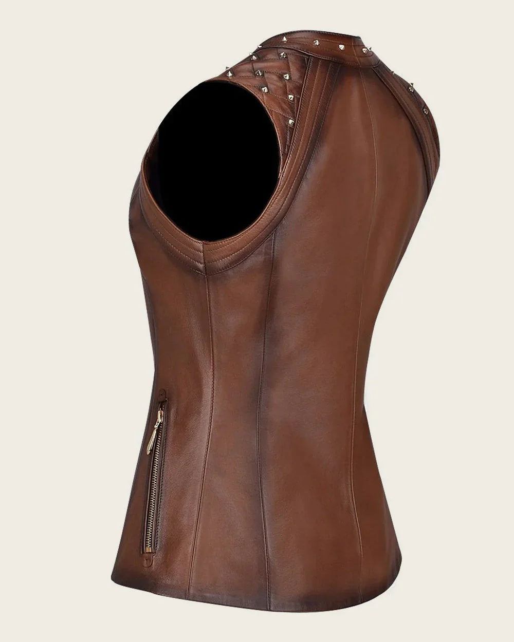 Women's Brown Distressed Studded Leather Vest