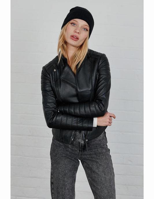 Women's Cafe Racer Leather Jacket In Black