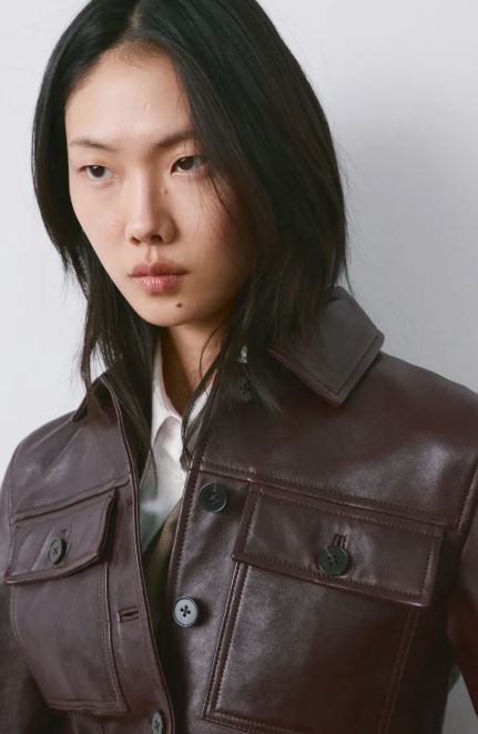Women's Coffee Brown Trucker Leather Jacket