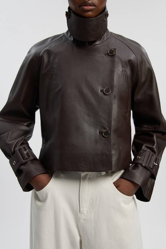 Women's Cropped Leather Jacket In Chocolate Brown - Arcane Fox