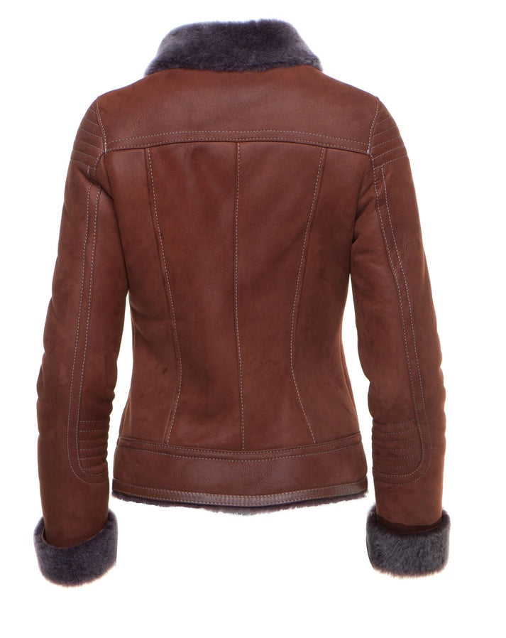 Women's Dark Brown Fur Biker Leather Jacket