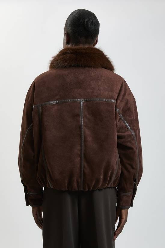 Women's Dark Brown Harrington Shearling Leather Jacket - Arcane Fox