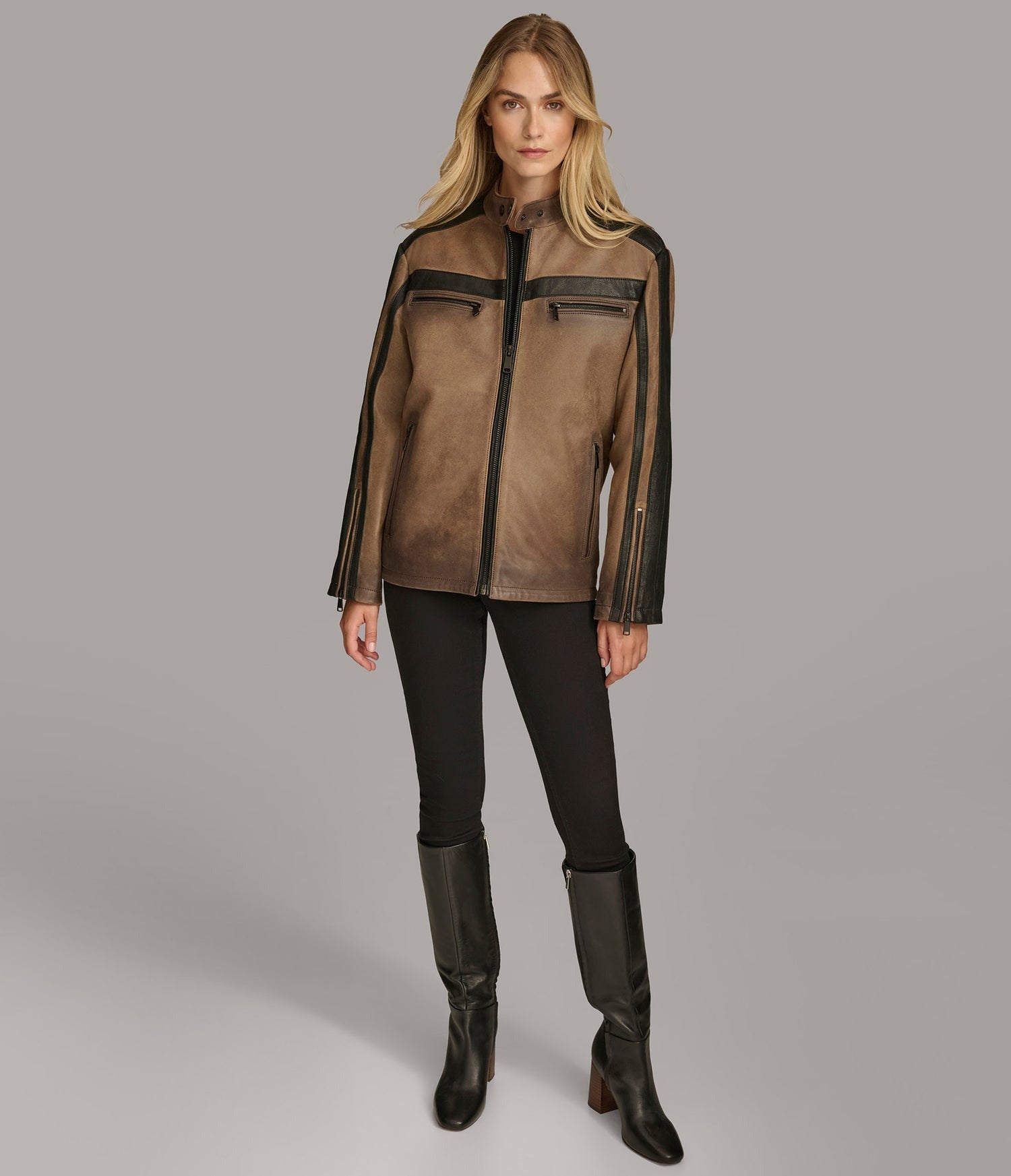 Women's Distressed Cafe Racer Leather Jacket In Brown - Arcane Fox