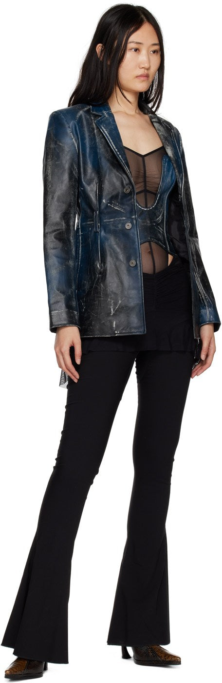 Women's Distressed Leather Blazer In Blue