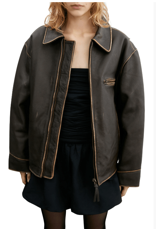 Women's Distressed Vintage Leather Jacket In Dark Brown
