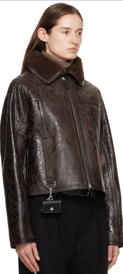 Women's Distressed Shearling Leather Jacket In Dark Brown