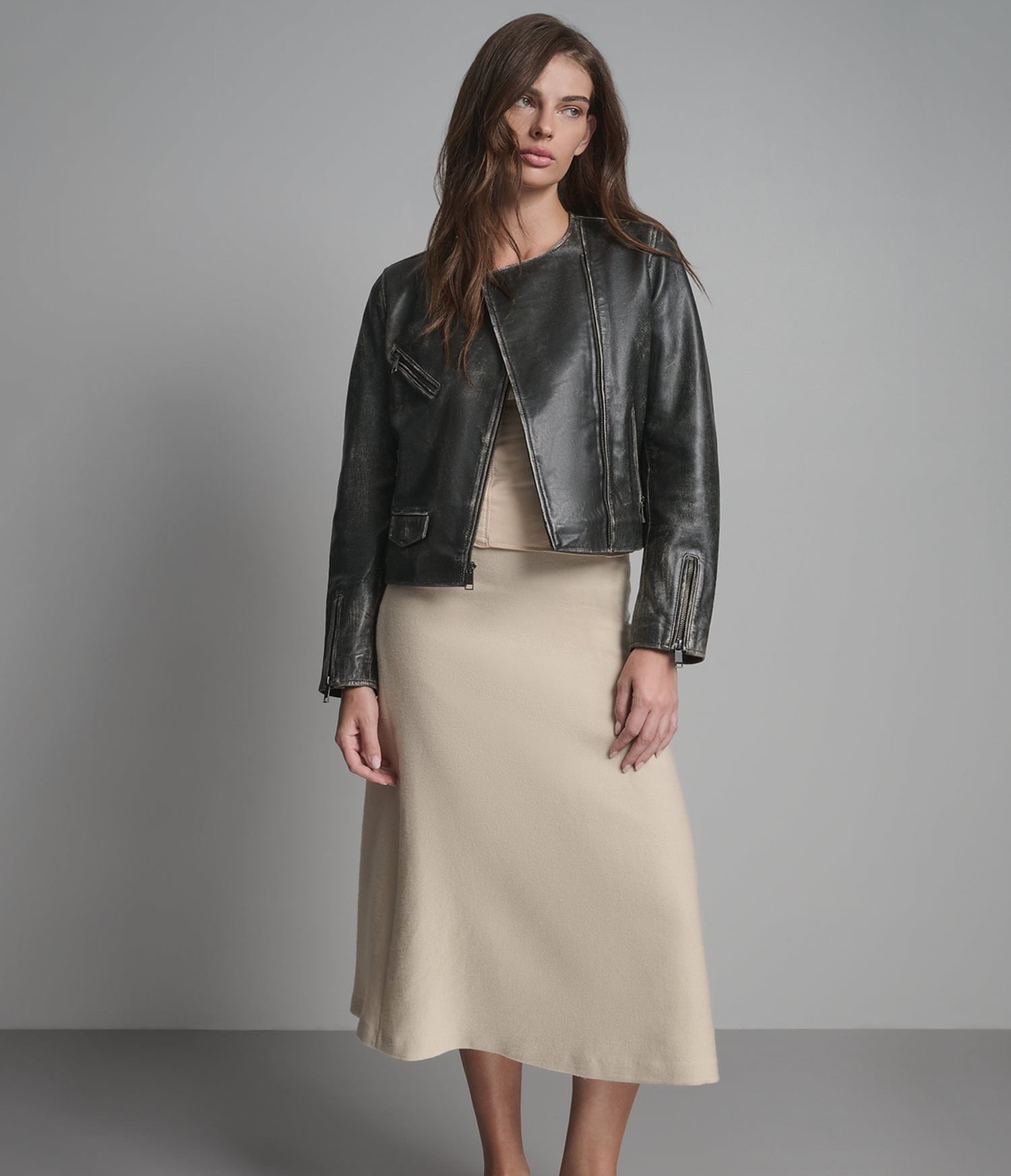 Women's Distressed Vintage Leather Jacket In Black - Arcane Fox