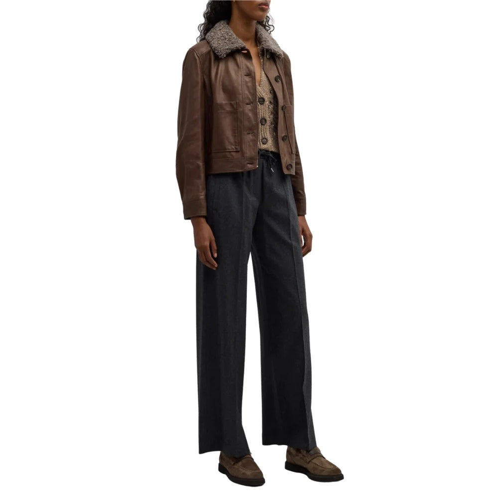 Women's Fur Collar Brown Leather Jackets