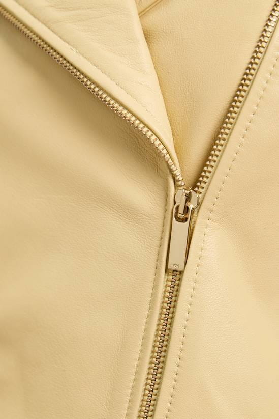 Women's Lemon Biker Leather Jacket With 3/4 Sleeves - Arcane Fox