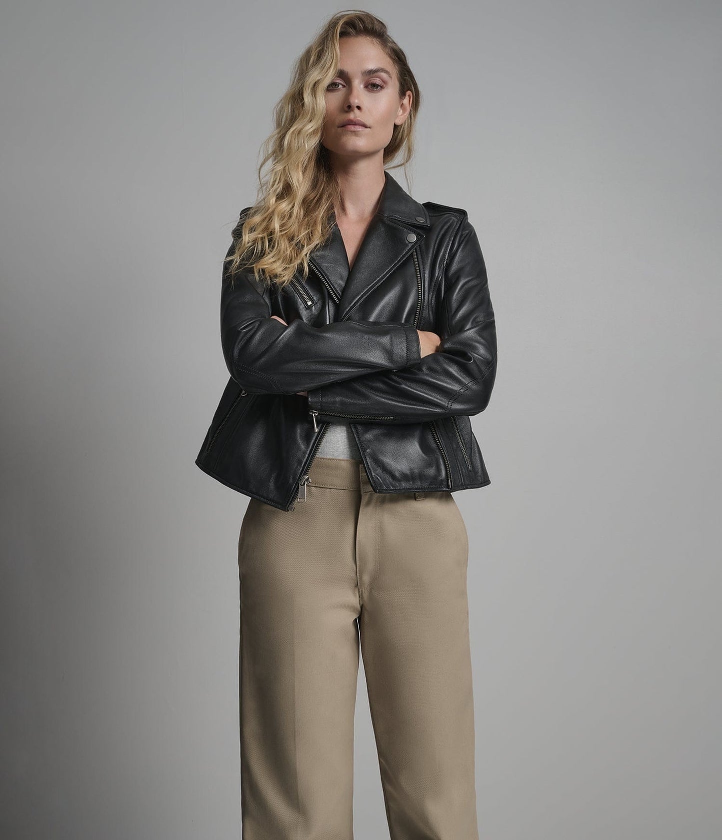 Women's Moto Biker Leather Jacket in Black - Arcane Fox