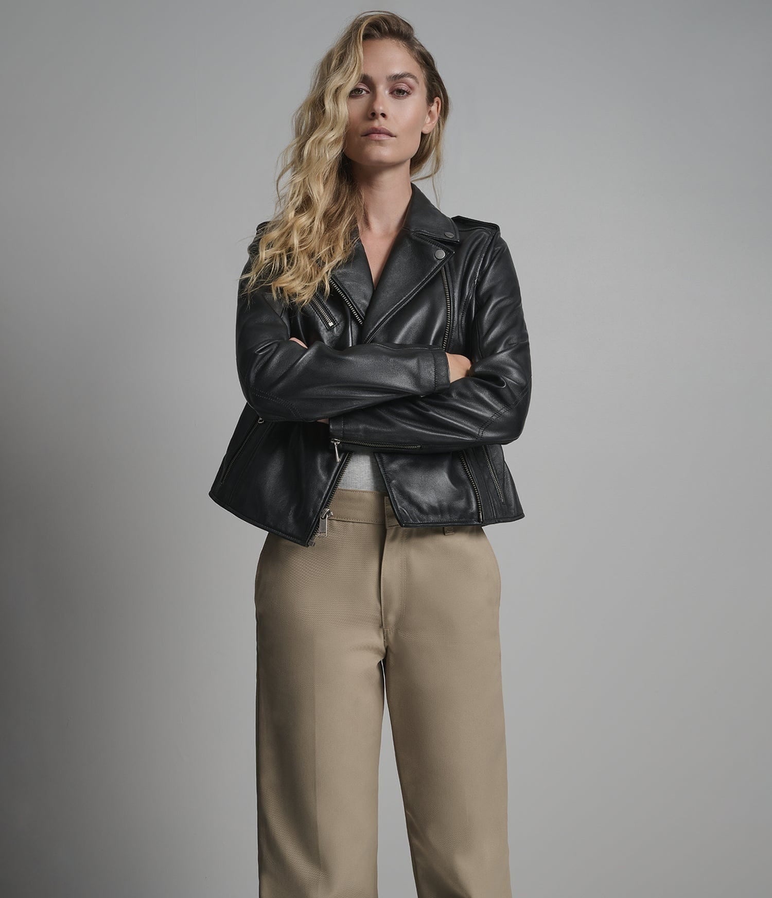Women's Moto Biker Leather Jacket in Black - Arcane Fox