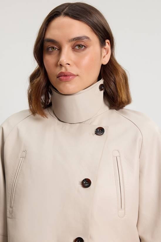 Women's Off White Cropped Leather Jacket - Arcane Fox