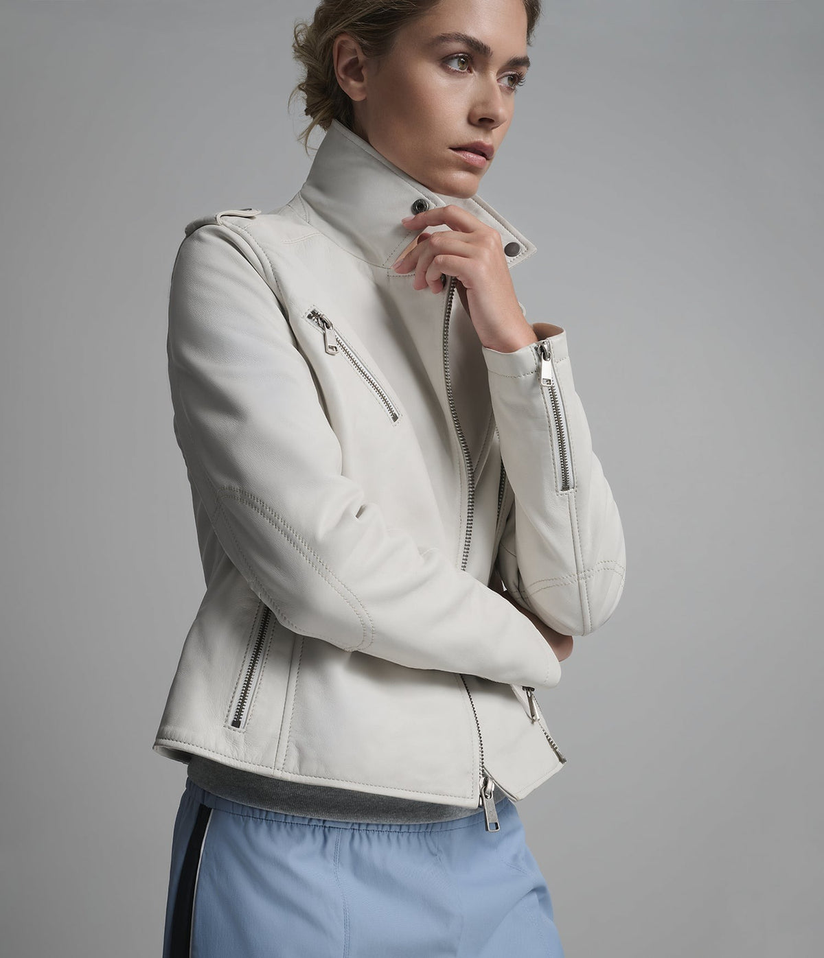Women's Off White Motorcycle Leather Jacket - Arcane Fox