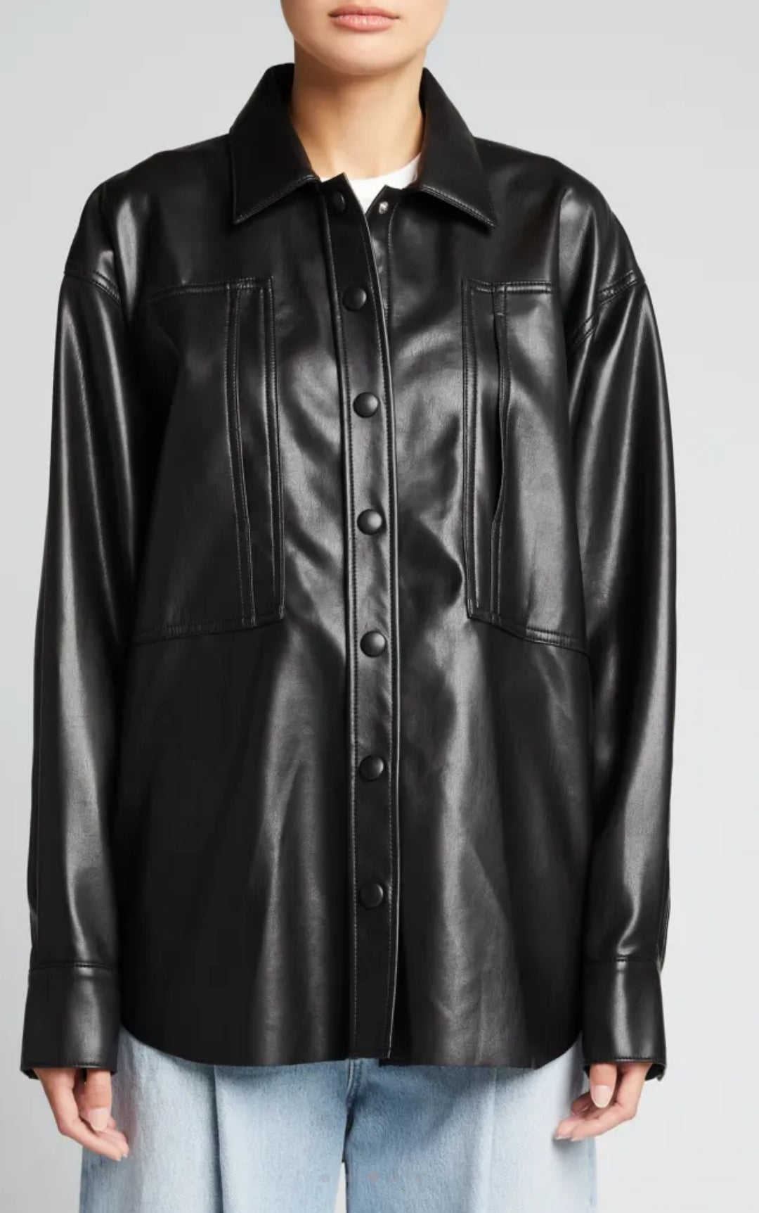 Women's Oversized Leather Shirt In Black