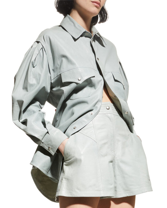 Women's Oversized Trucker Leather Shirt In Gray