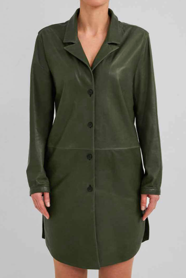 Women's Premium Leather Coat In Khaki