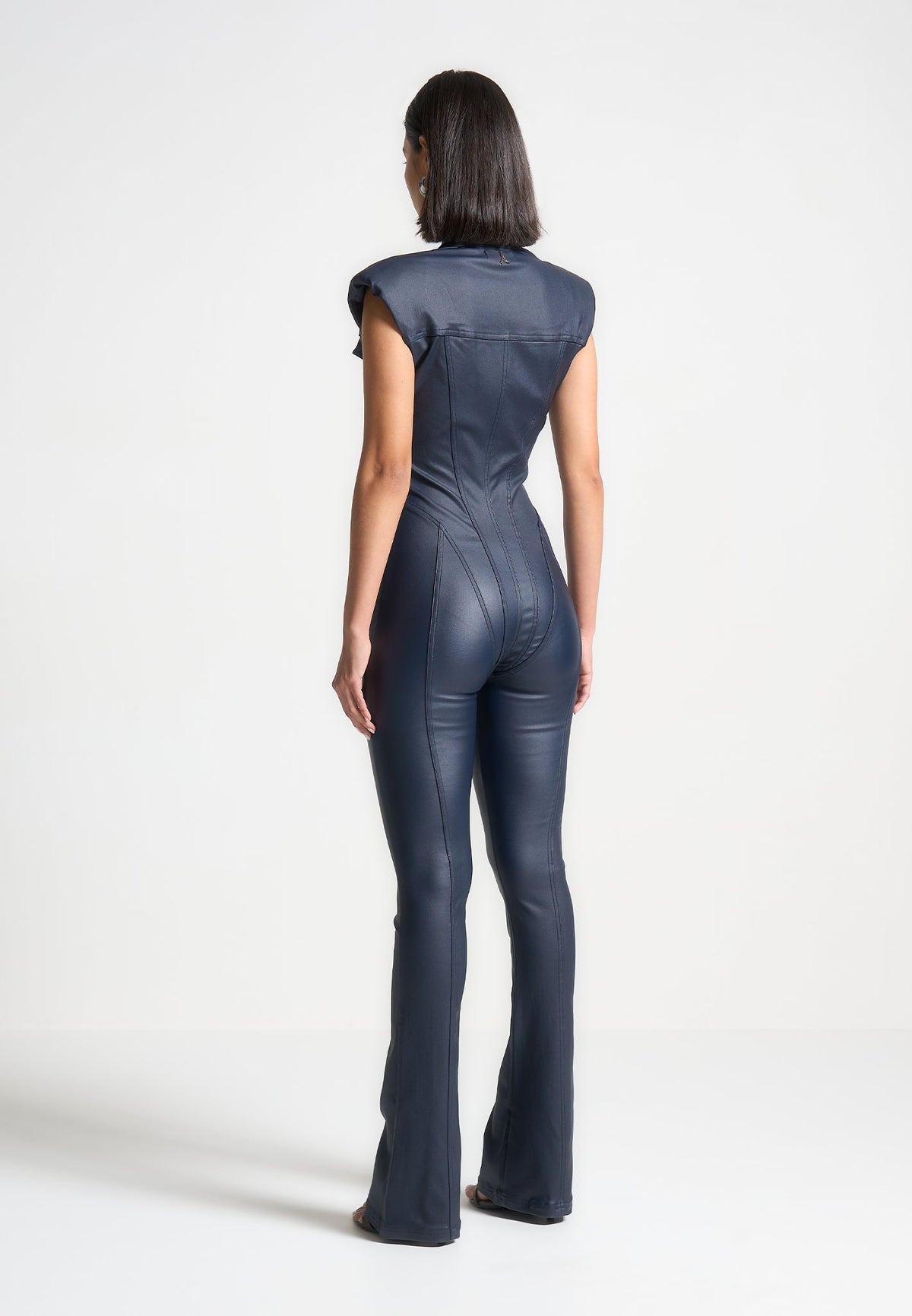 Women's Royal Blue Bodycon Leather Jumpsuit