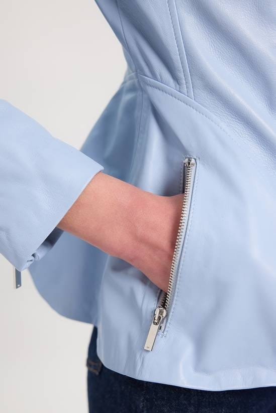 Women's Scuba Leather Jacket In Light Blue - Arane Fox