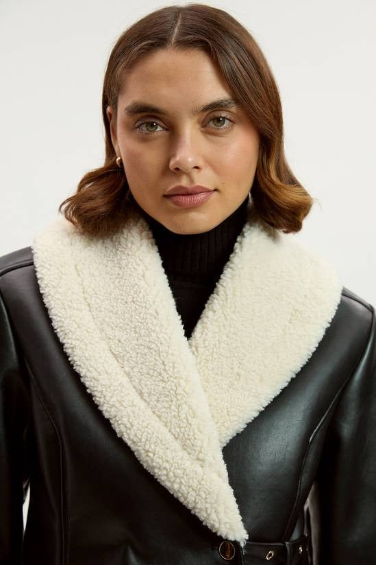 Women's Sheepskin Shearling Black Leather Jacket