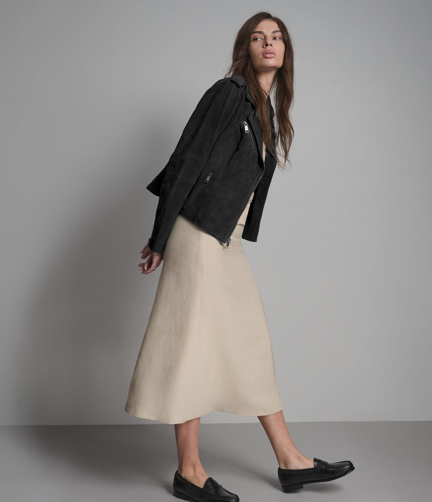Women's Suede Biker Leather Jacket In Black - Arcane Fox