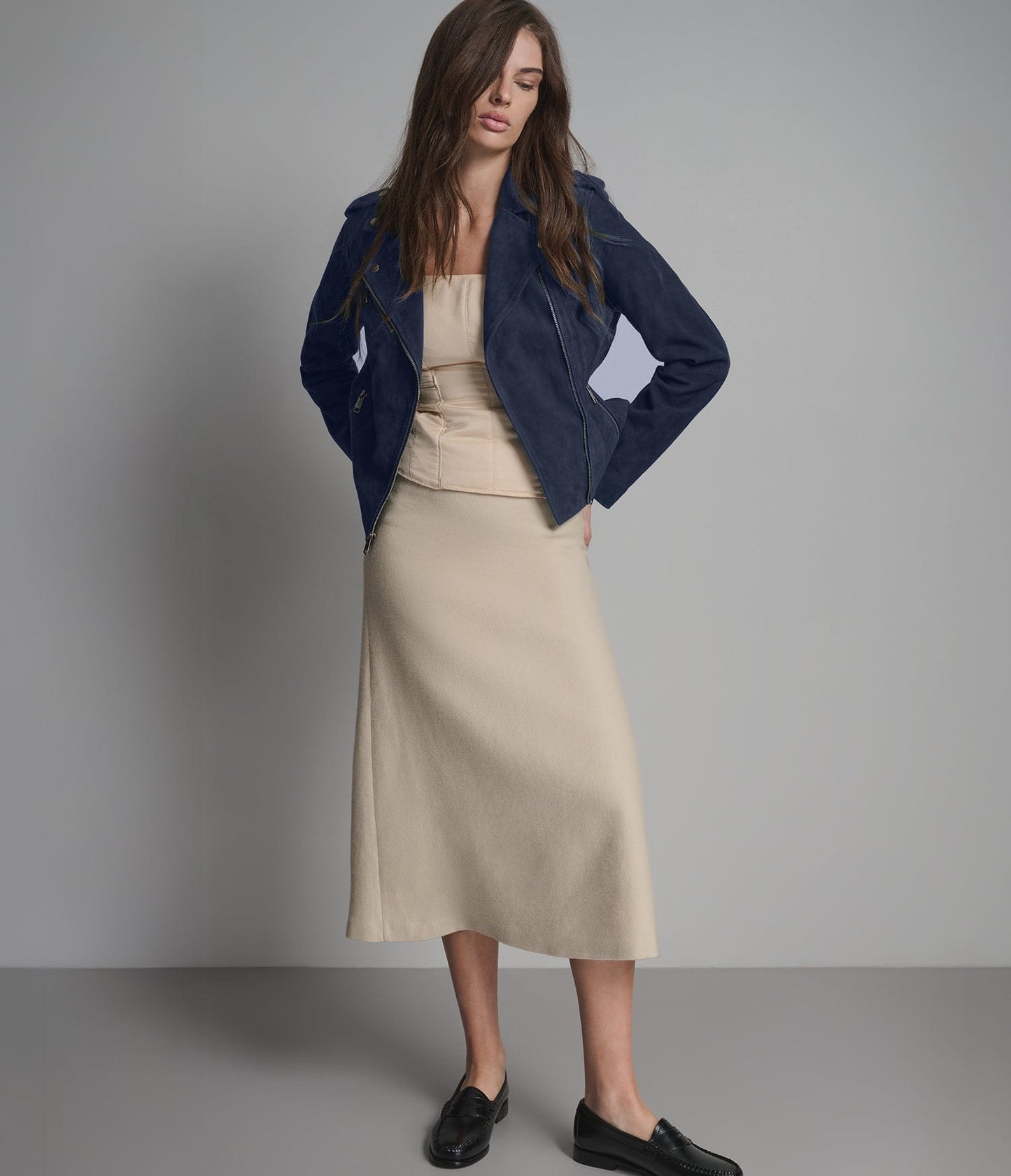 Women's Suede Biker Leather Jacket In Blue - Arcane Fox