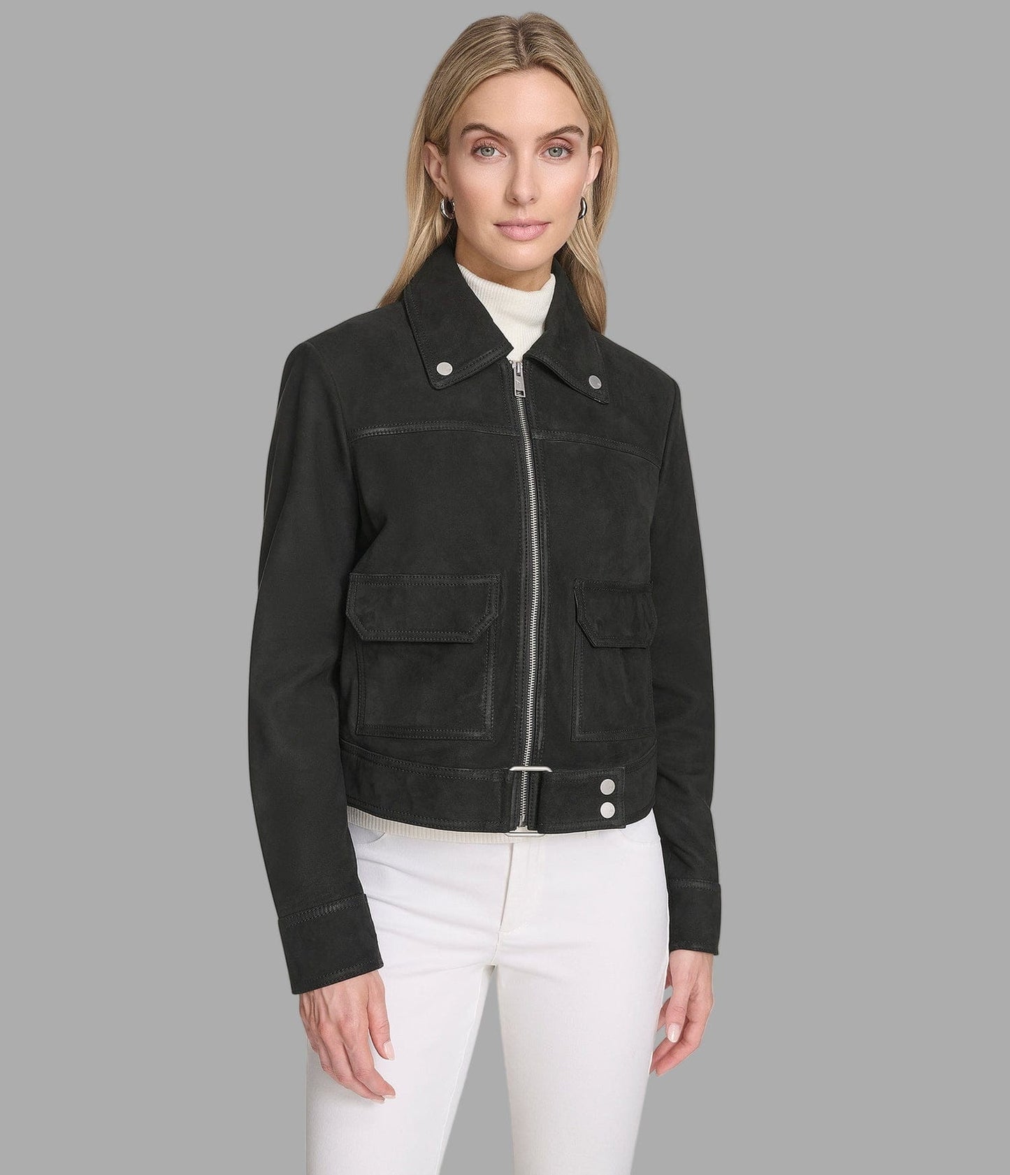 Women's Suede Harrington Leather Jacket In Black - Arcane Fox