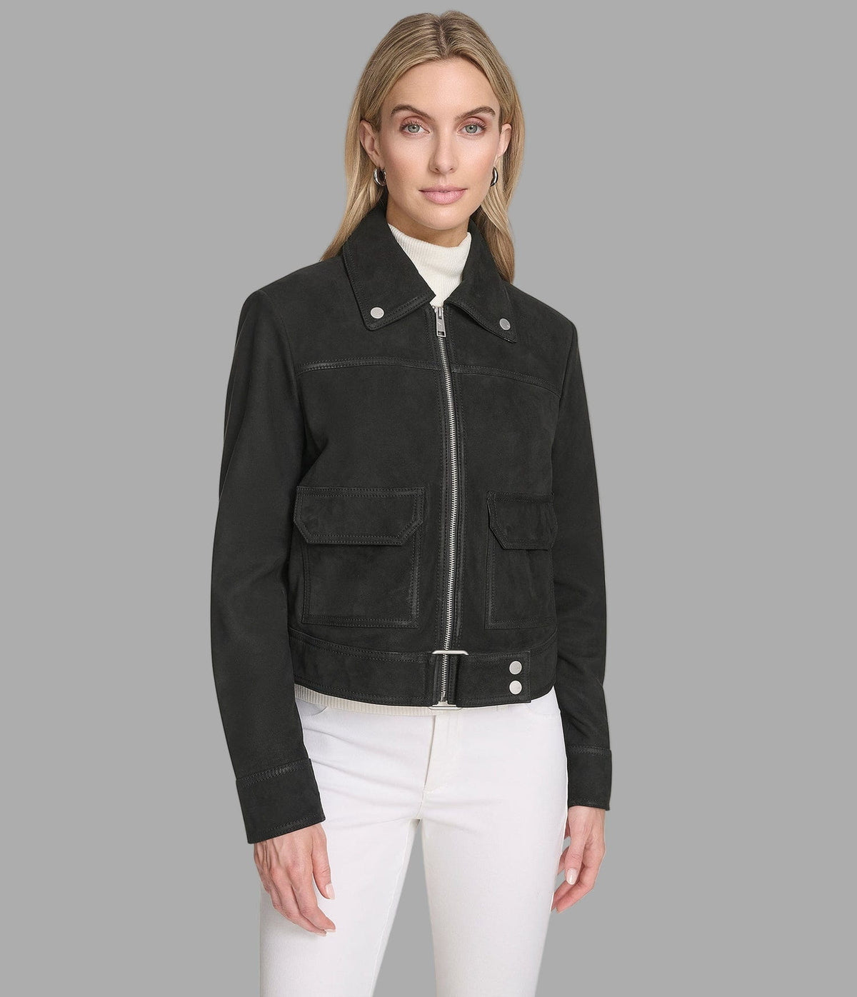 Women's Suede Harrington Leather Jacket In Black - Arcane Fox