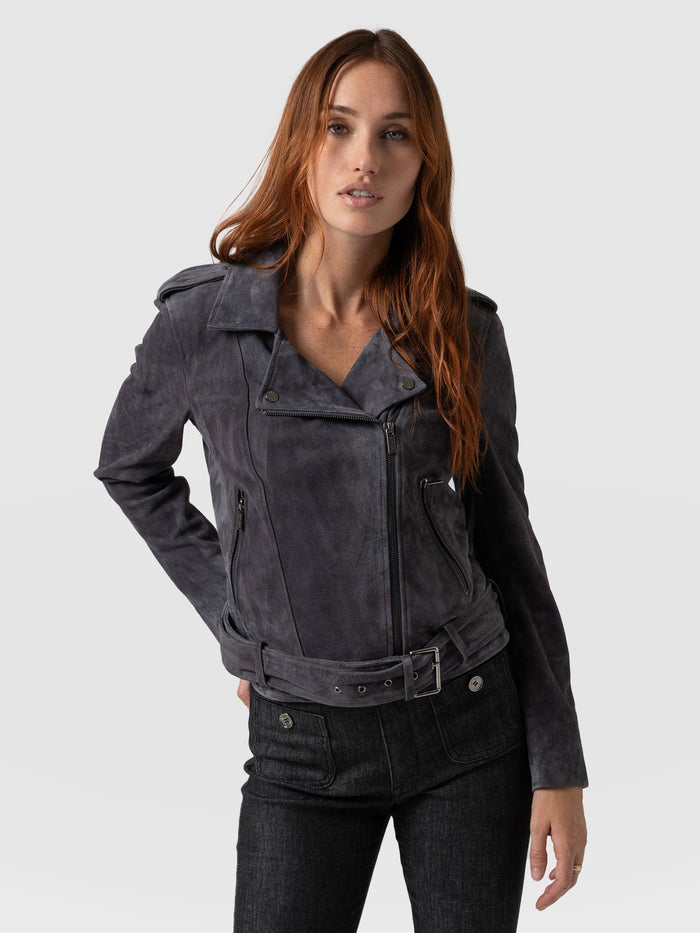 Women's Suede Leather Biker Jacket In Matte Black
