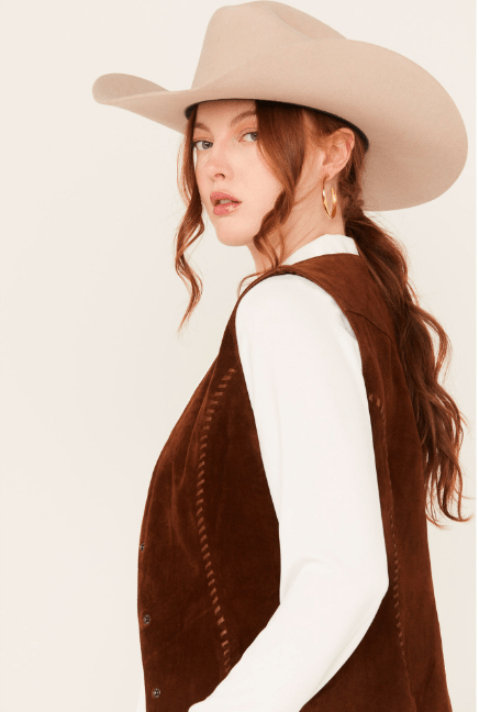 Women's Suede Leather Vest In Brown