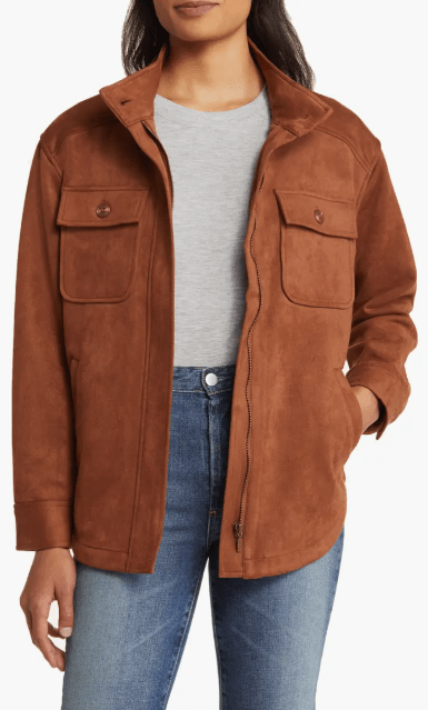 Women's Suede Trucker Leather Shirt In Brown