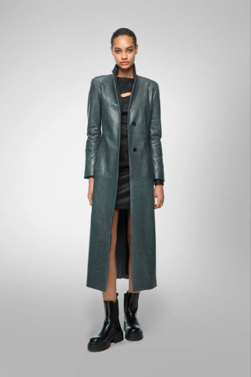 Women's Trench Leather Coat In Gray