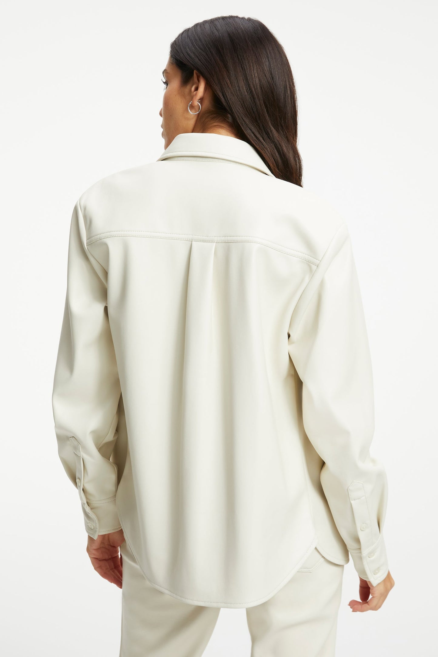 Women's White Leather Shirt In Full Sleeve