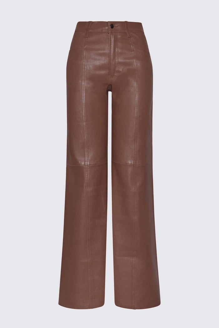 Women's Wide Leg Dark Brown Leather Pant