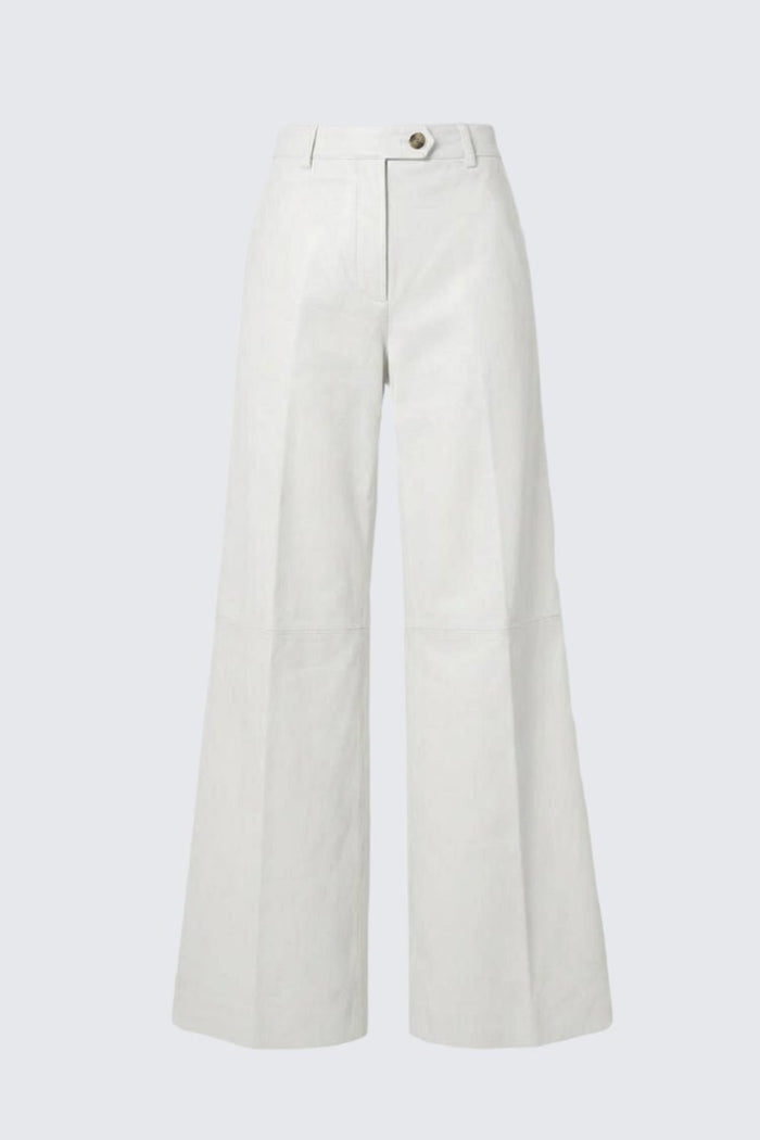 Women's Wide Leg White Leather Pant