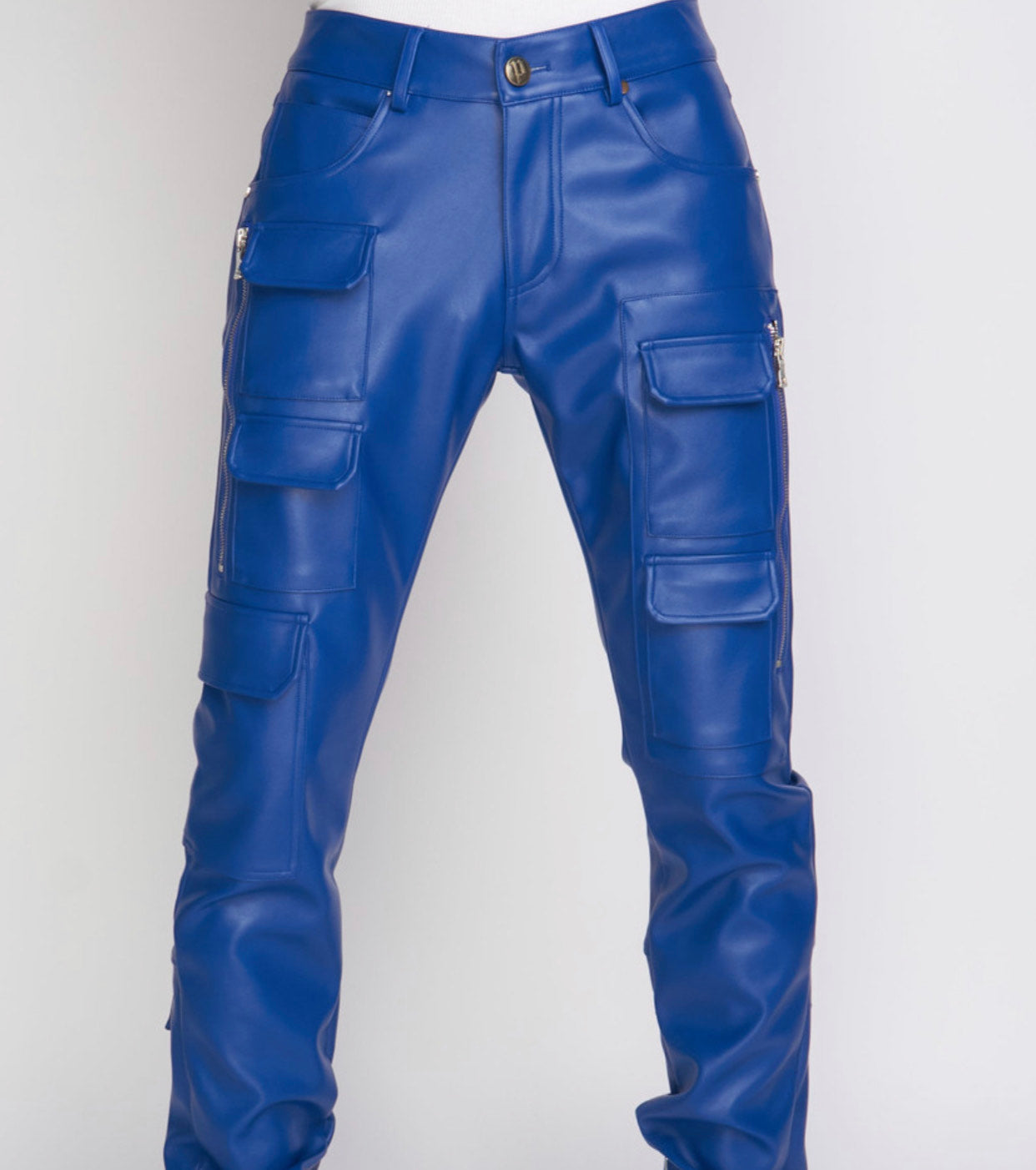Custom Men's Half Sleeve Leather Shirt In Blue