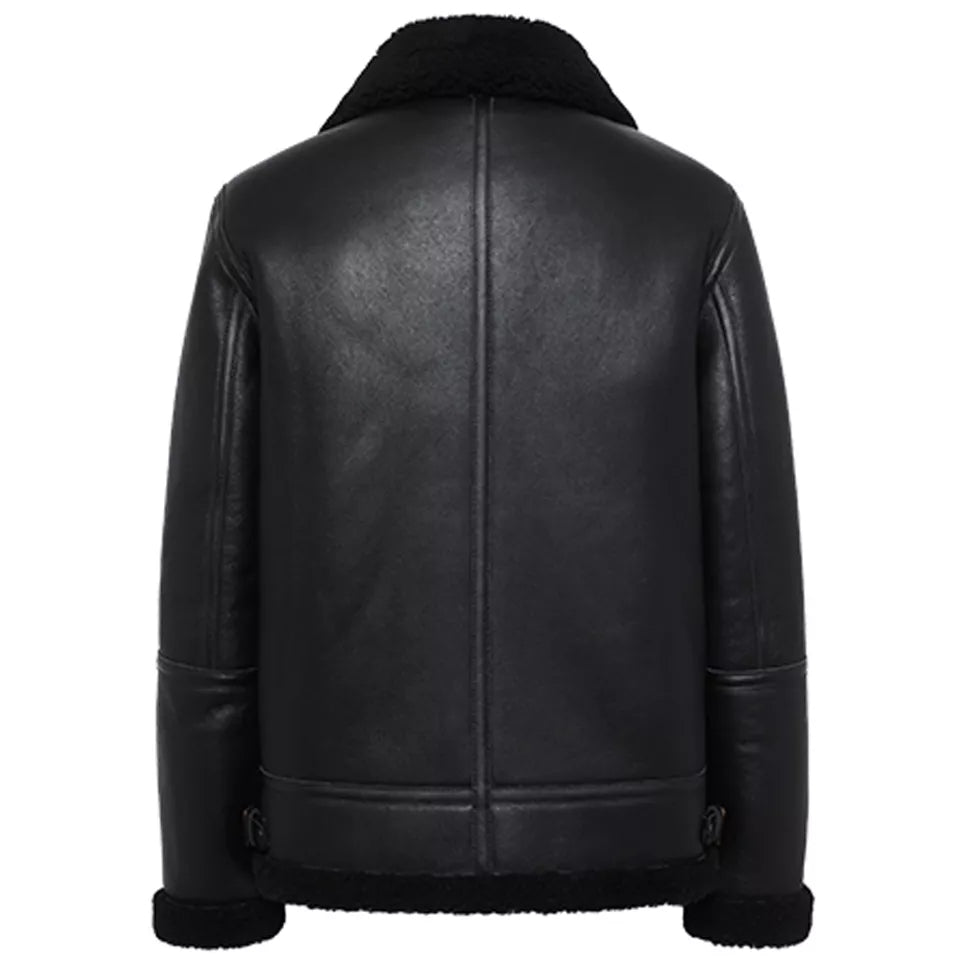 Men's Aviator Fur B3 Black Leather Jacket