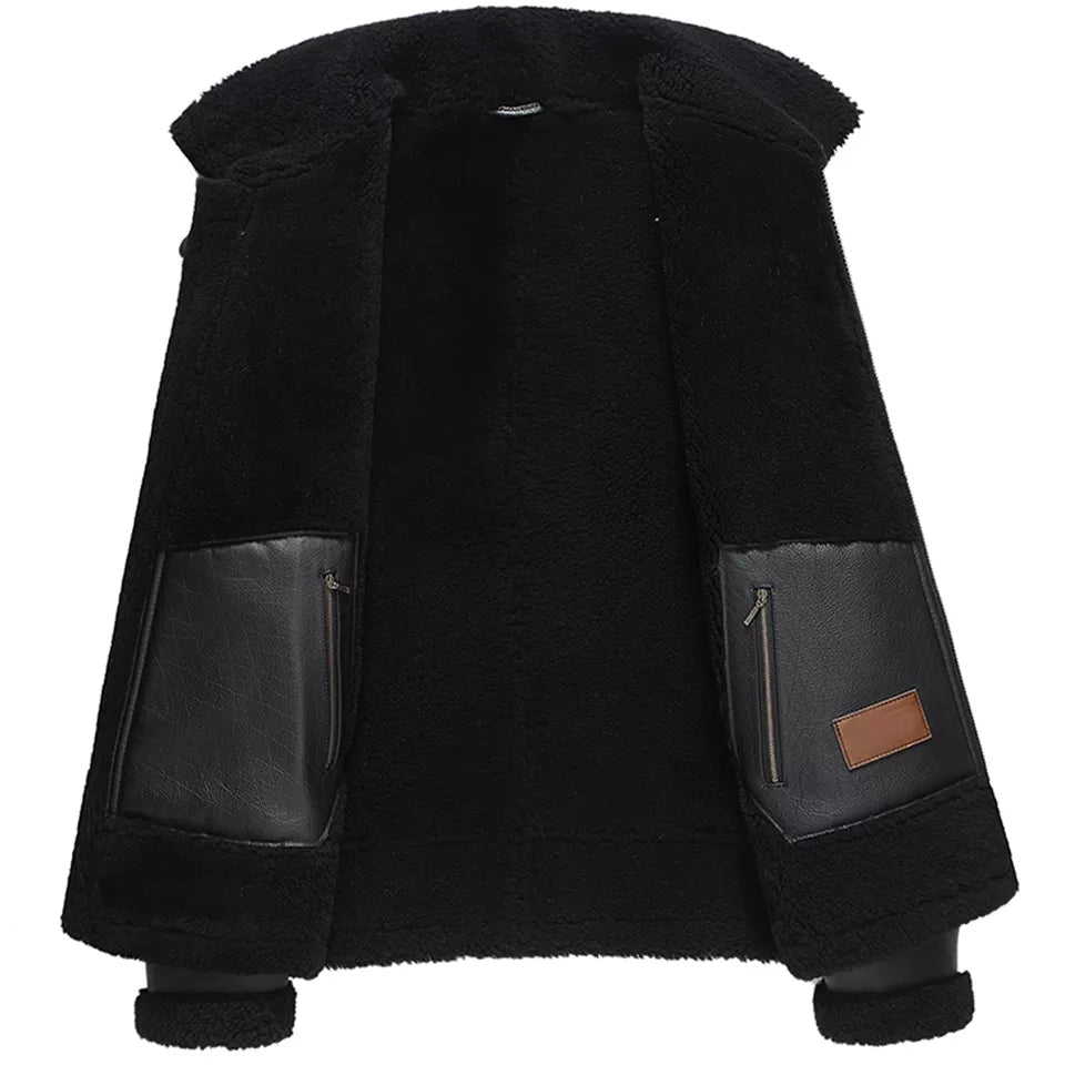 Men's Aviator Fur B3 Black Leather Jacket