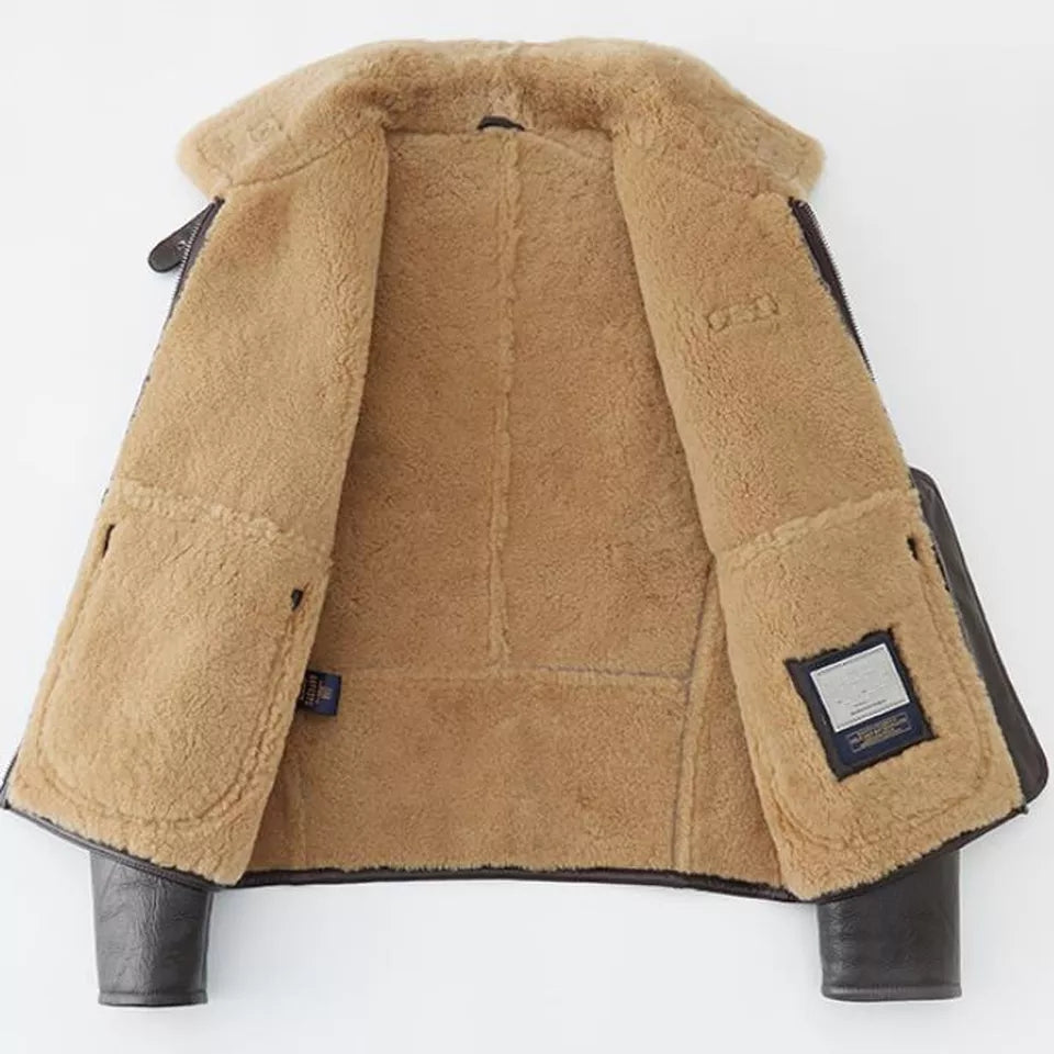 Men's Aviator Raf Shearling Leather Jacket In Black