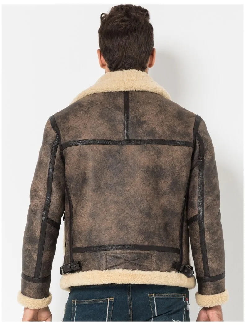 Men's B3 Distressed Sheepskin Leather Jacket In Gray - Arcane Fox
