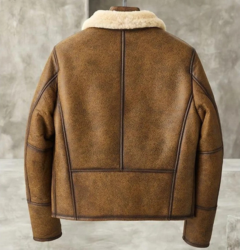 Men's B3 Harrington Shearling Leather Jacket In Brown - Arcane Fox