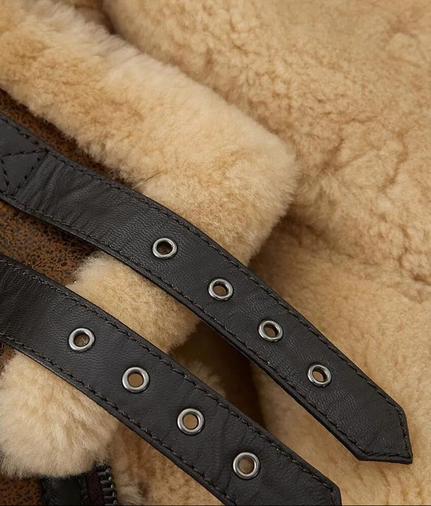 Men's B3 Parka Shearling Leather Jacket In Brown - Arcane Fox