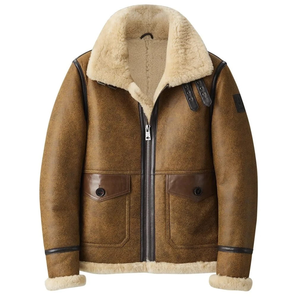 Arcane Fox - Men's B3 Shearling Harrington Leather Jacket In Brown