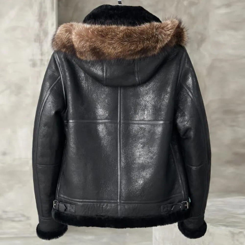 Men's B3 Shearling Parka Leather Jacket In Black - Arcane Fox