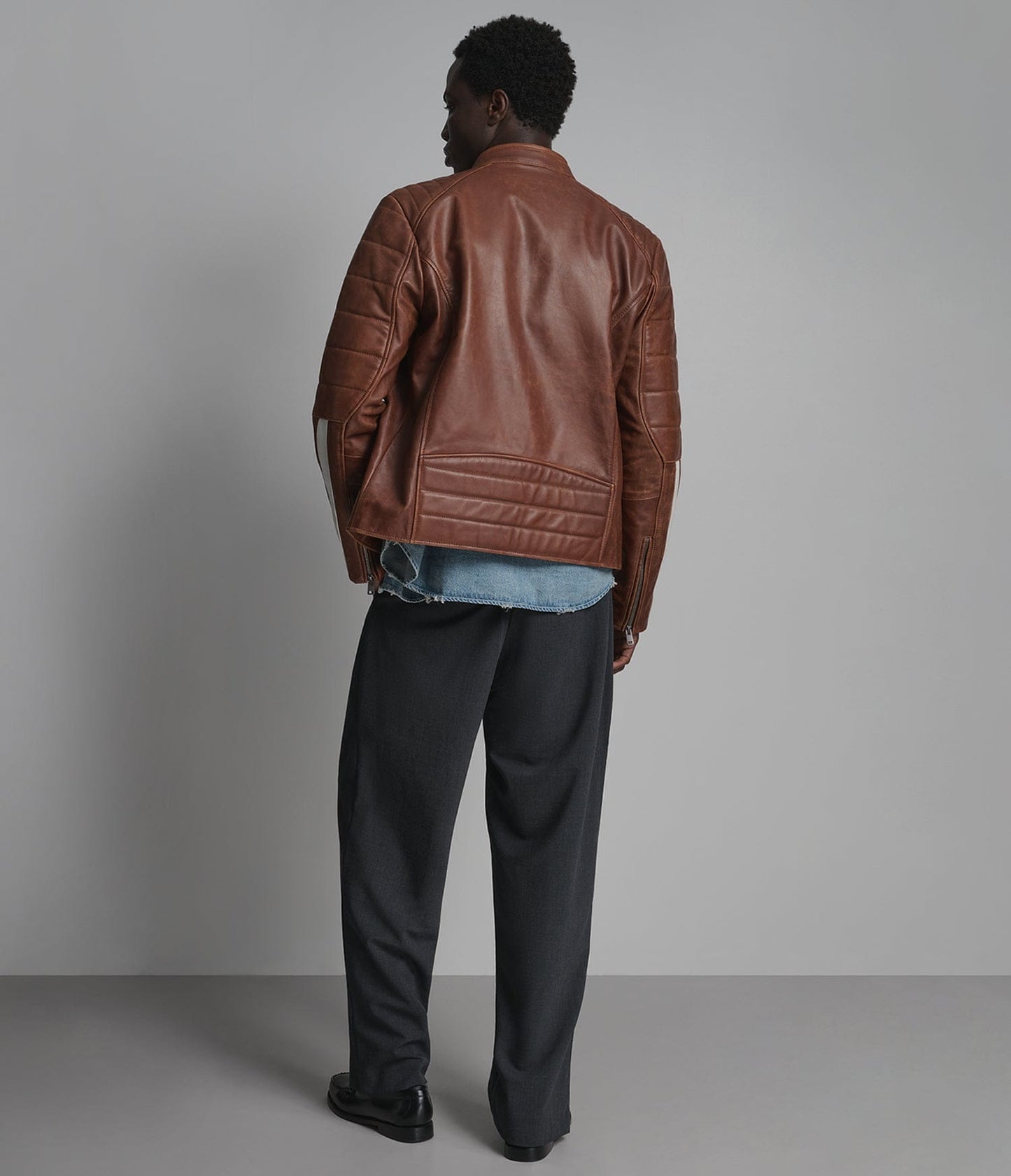 Men's Biker Cafe Racer Leather Jacket In Dark Brown - Arcane Fox