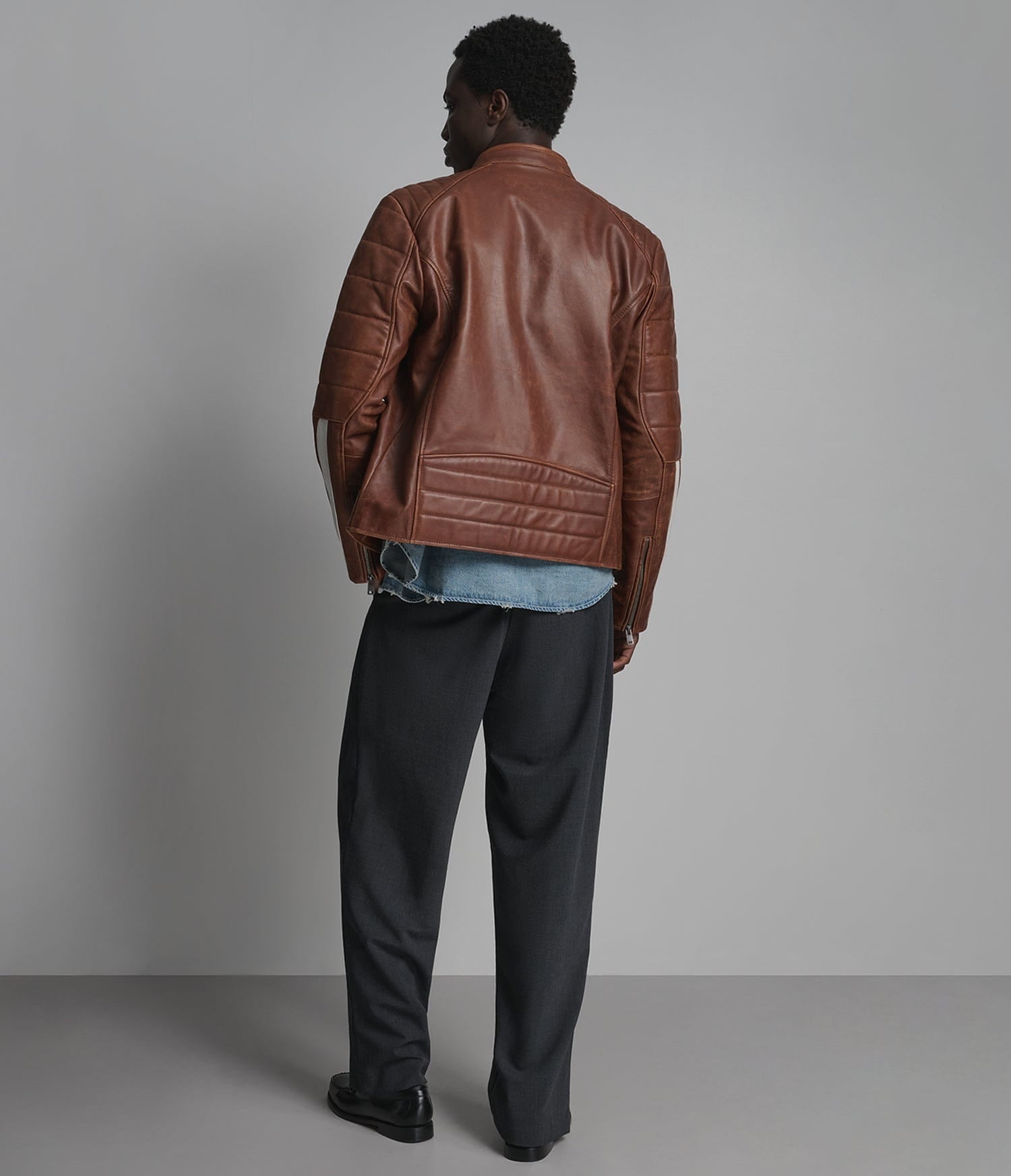 Men's Biker Cafe Racer Leather Jacket In Dark Brown - Arcane Fox