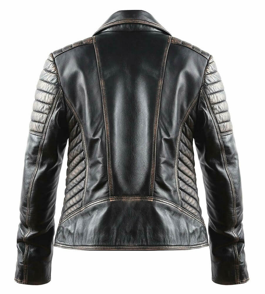 Men's Biker Distressed Leather Jacket In Black