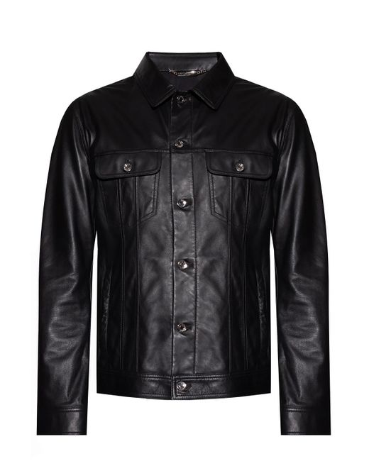 Men's Biker Leather Shirt In Black