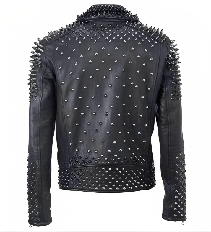 Men's Biker Punk Leather Jacket In Black