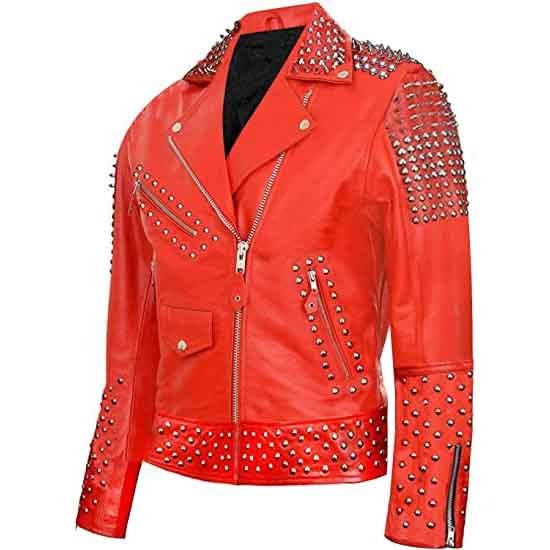 Men's Biker Punk Red Leather Jacket